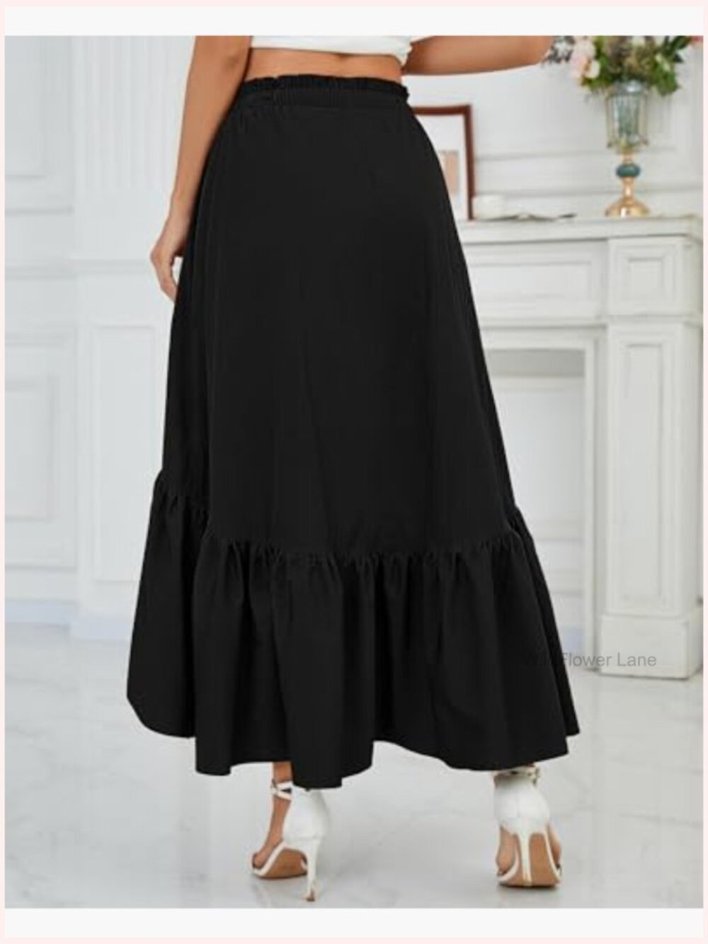 Western Boho Ruffle Maxi Skirt Asymmetrical High Low Flowy Midi - Picture 6 of 7
